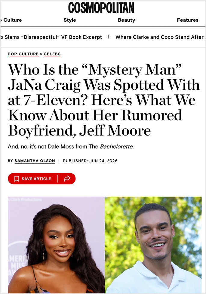 Cosmopolitan article: Who is JaNa Craig's mystery man?